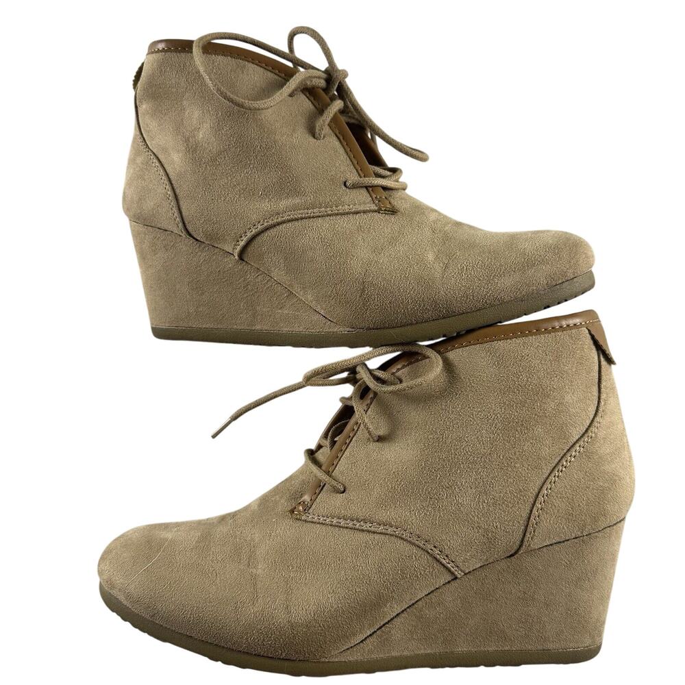 Mad Love Boots Womens 10 Ankle Booties Brown Suede Lace Up Wedge Heels Casual